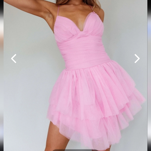 Selfie Leslie Dresses & Skirts - Selfie Leslie Nightingale Ruched Mesh Mini Dress Barbie Pink